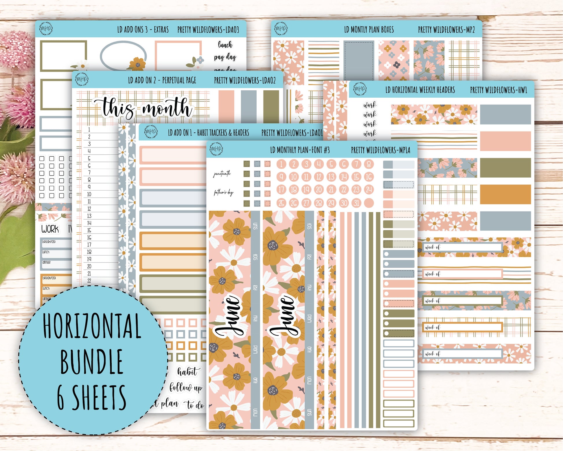 Sticker for 2024 Laurel Denise Planners. "Pretty Wildflowers" || MPPW