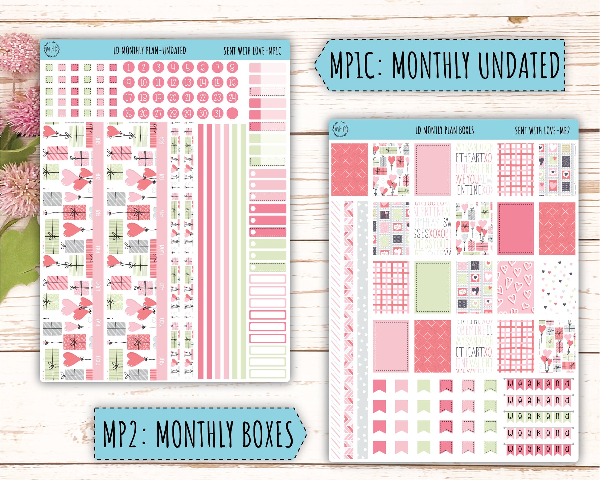 Monthly Plan Kit for Laurel Denise UNDATED Planners "Sent With Love" || MPSWL