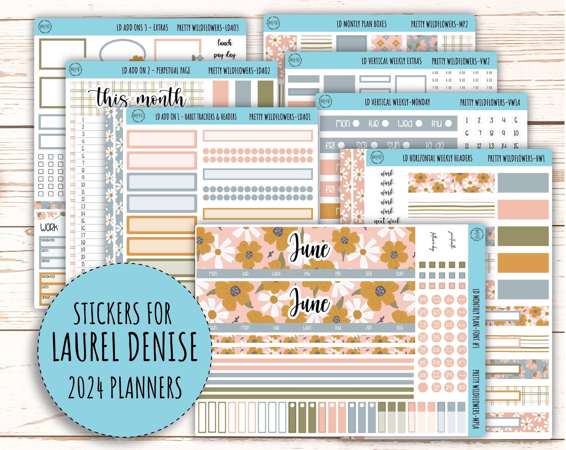 Sticker for 2024 Laurel Denise Planners. "Pretty Wildflowers" || MPPW