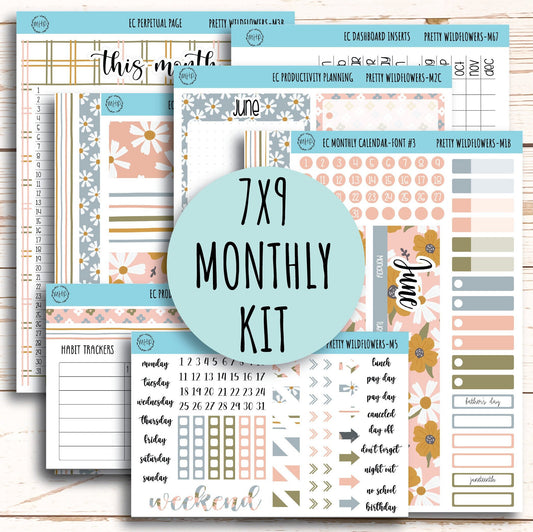 JUNE Monthly Kit Stickers for 7x9 Erin Condren Planners. "Pretty Wildflowers" || PW-M