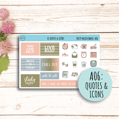 Add Ons Stickers for 7x9 Erin Condren Planners. JUNE "Pretty Wildflowers" || PW-AO