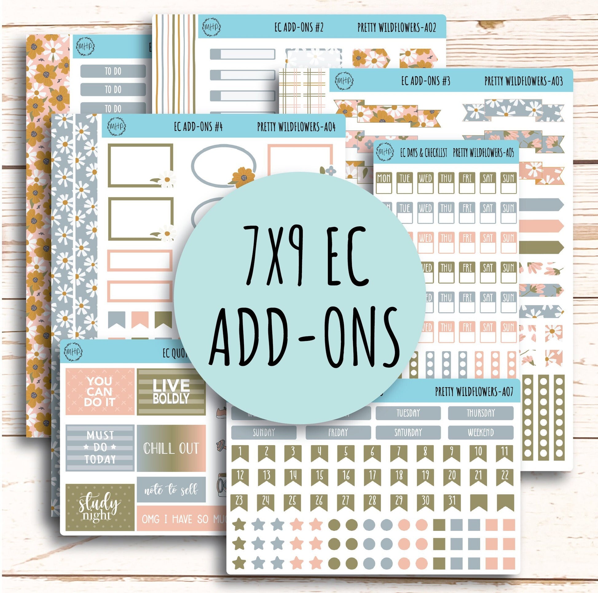 Add Ons Stickers for 7x9 Erin Condren Planners. JUNE "Pretty Wildflowers" || PW-AO
