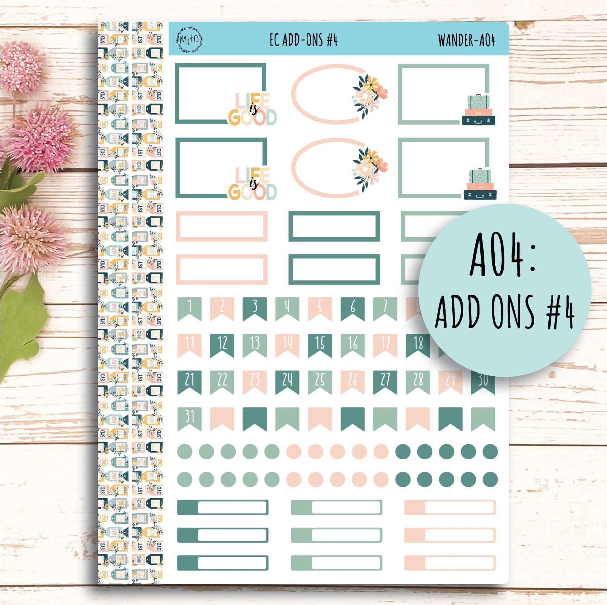 Add Ons Stickers for 7x9 Erin Condren Planners. JUNE "Wander" || WR-AO