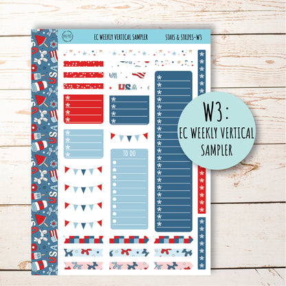 July Weekly Planning Kits for 7x9 Planners. "STARS and STRIPES" || S&S-W