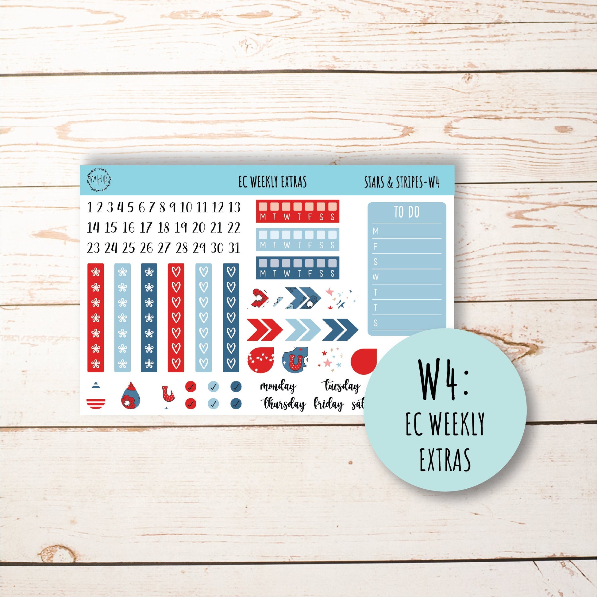 July Weekly Planning Kits for 7x9 Planners. "STARS and STRIPES" || S&S-W