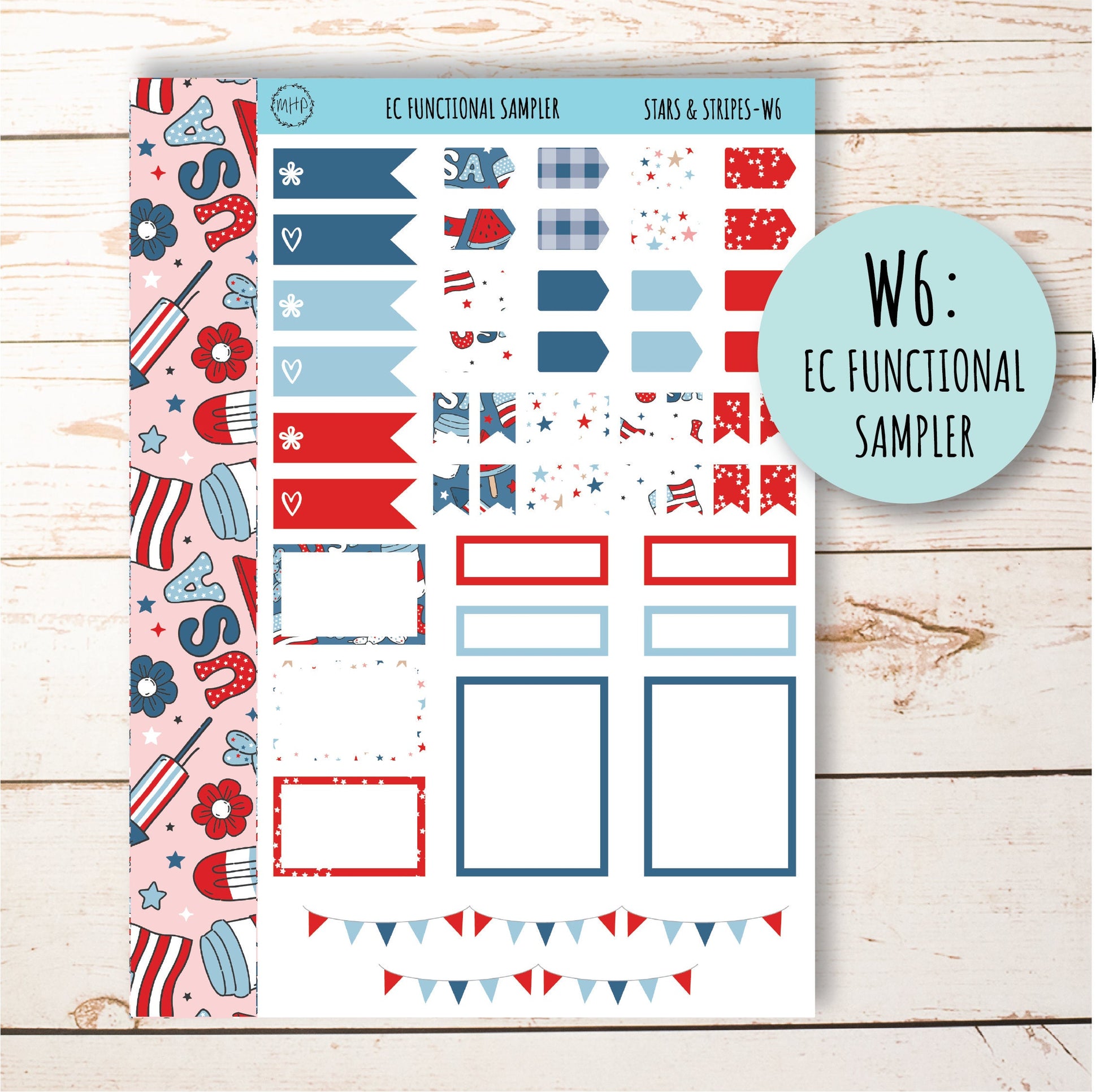 July Weekly Planning Kits for 7x9 Planners. "STARS and STRIPES" || S&S-W