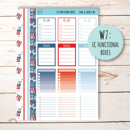 July Weekly Planning Kits for 7x9 Planners. "STARS and STRIPES" || S&S-W