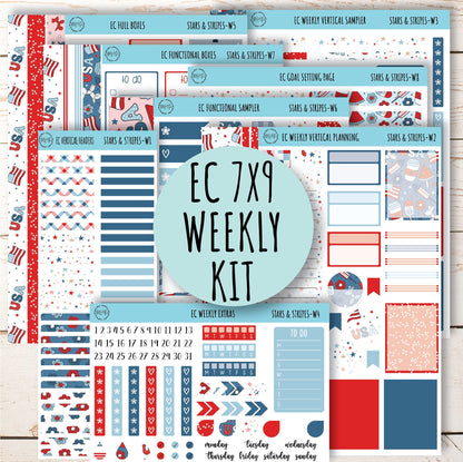 July Weekly Planning Kits for 7x9 Planners. "STARS and STRIPES" || S&S-W