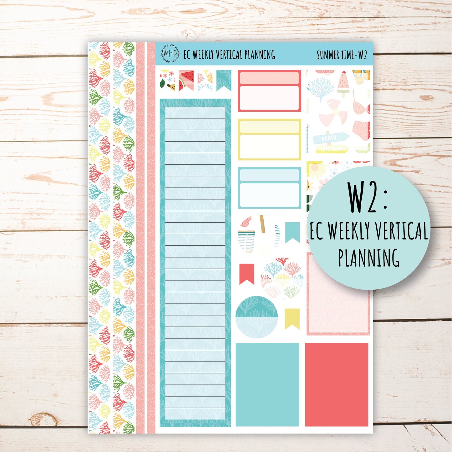 August Weekly Planning Kits for 7x9 Planners. "SUMMER TIME" || ST-W