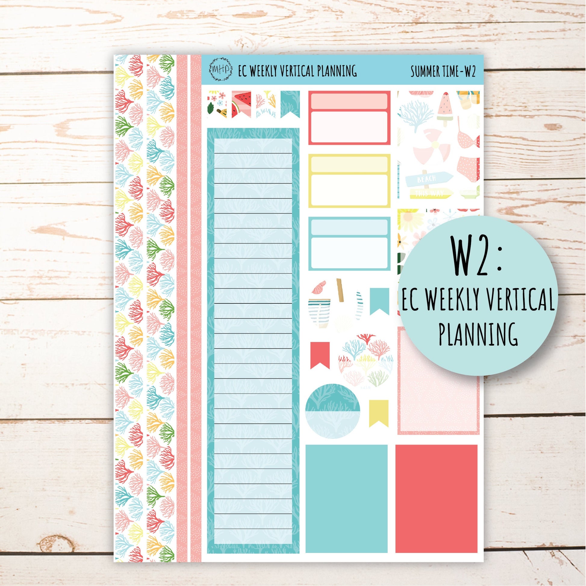 August Weekly Planning Kits for 7x9 Planners. "SUMMER TIME" || ST-W