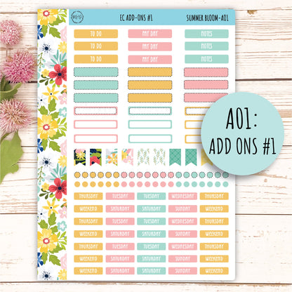 Add Ons Stickers for 7x9 Erin Condren Planners. July "Summer Bloom" || SB-AO