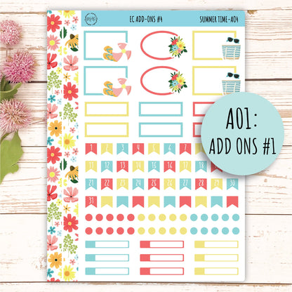 Add Ons Stickers for 7x9 Erin Condren Planners. August "Summer Time" || ST-AO