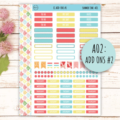 Add Ons Stickers for 7x9 Erin Condren Planners. August "Summer Time" || ST-AO