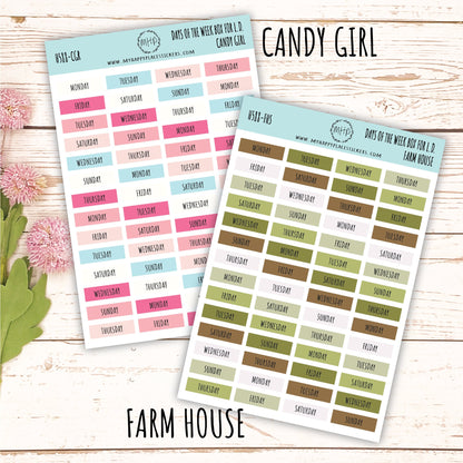 Days of the Week Color Box. Planner Stickers || H588