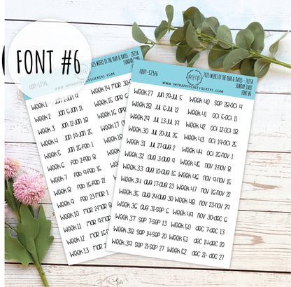2025 Weeks of the Year Stickers SUNDAY START for Planners and Bullet Journals. || F809