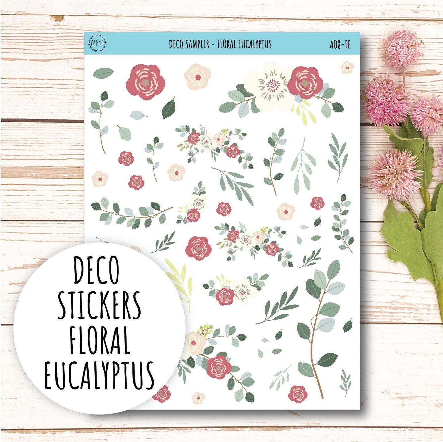 Decorative Planner Stickers "Floral Eucalyptus" || AO-FE