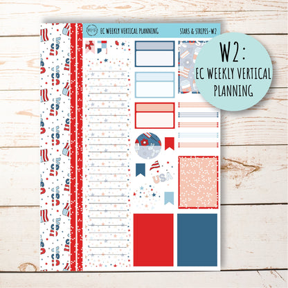 July Weekly Planning Kits for 7x9 Planners. "STARS and STRIPES" || S&S-W