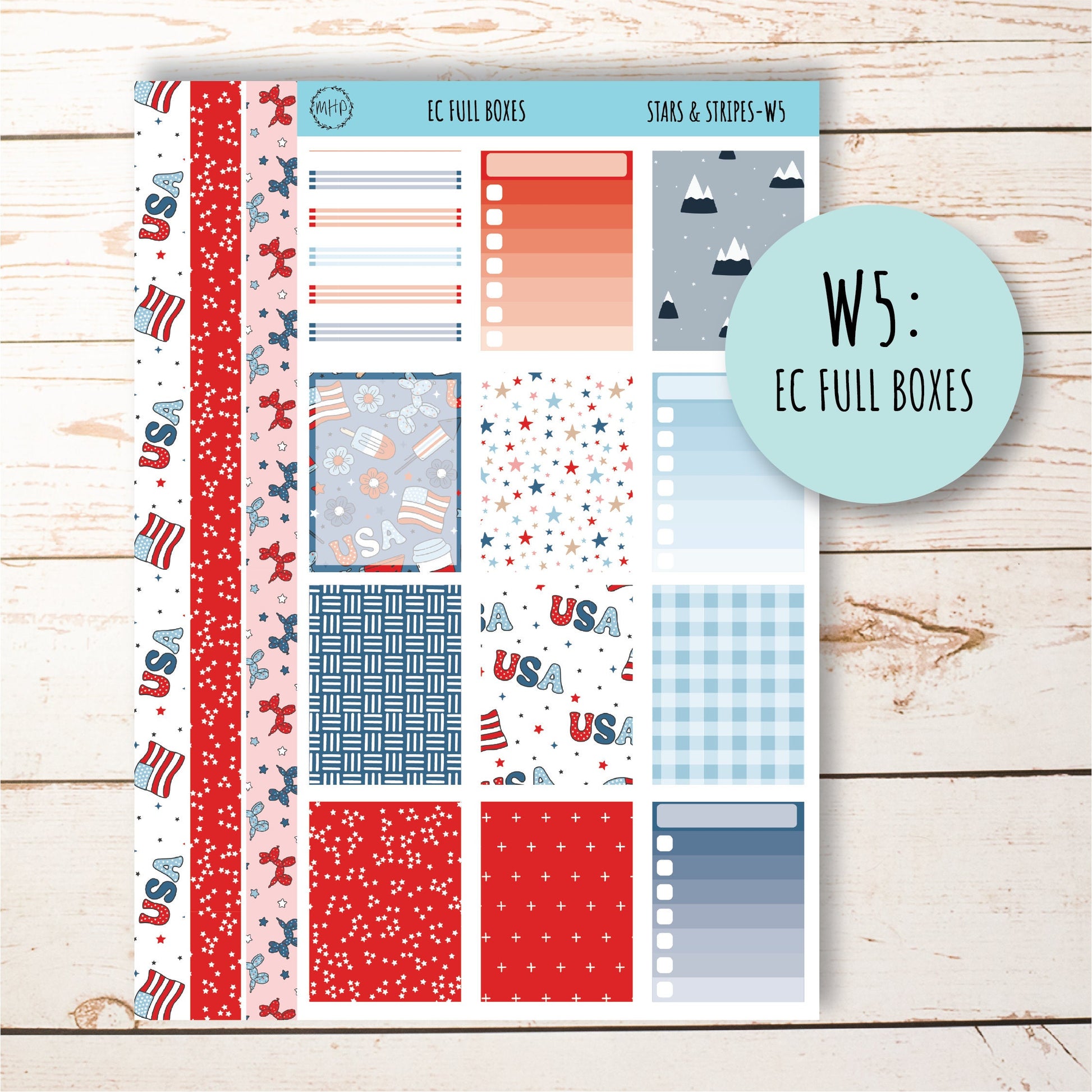 July Weekly Planning Kits for 7x9 Planners. "STARS and STRIPES" || S&S-W