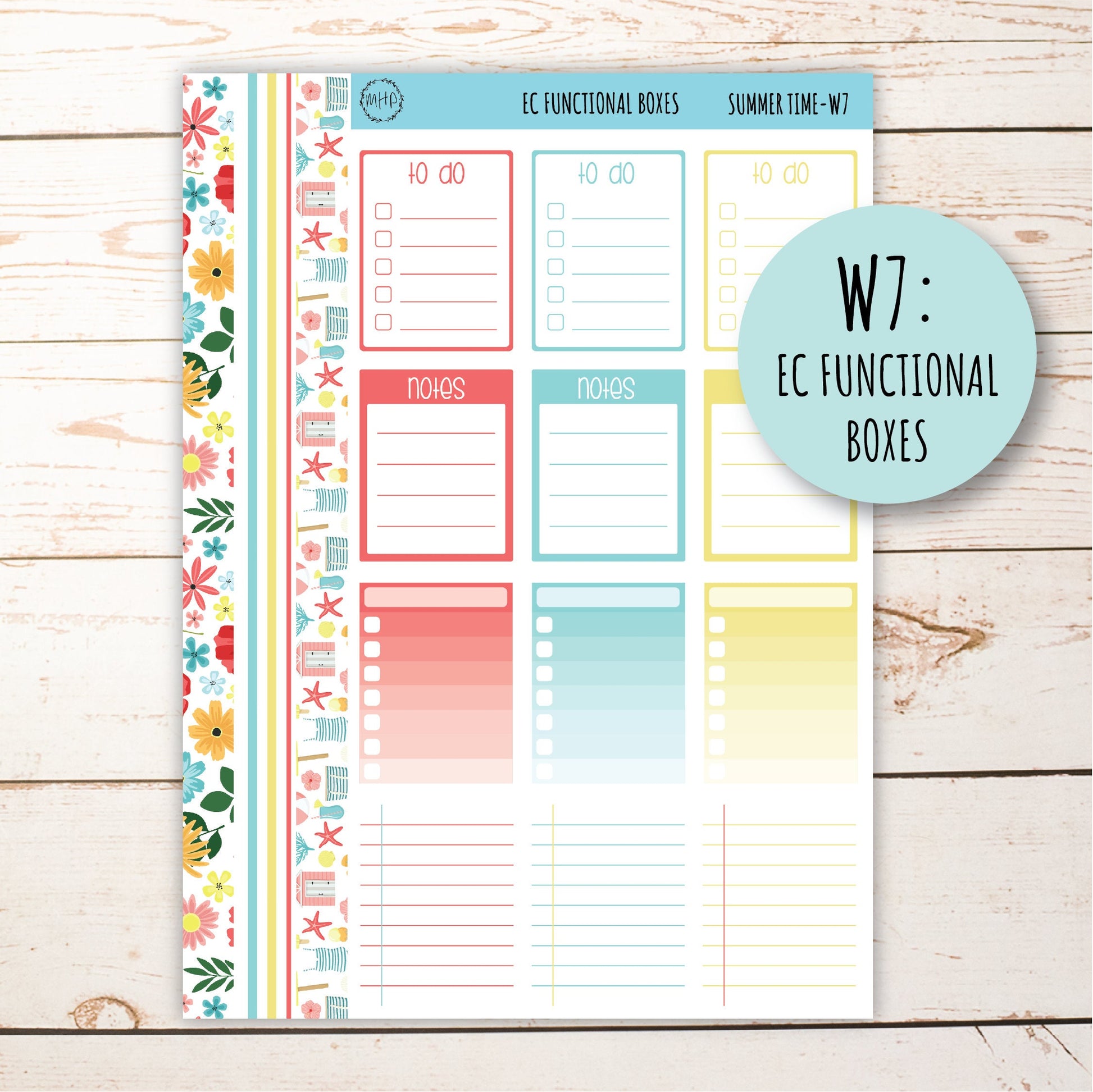 August Weekly Planning Kits for 7x9 Planners. "SUMMER TIME" || ST-W