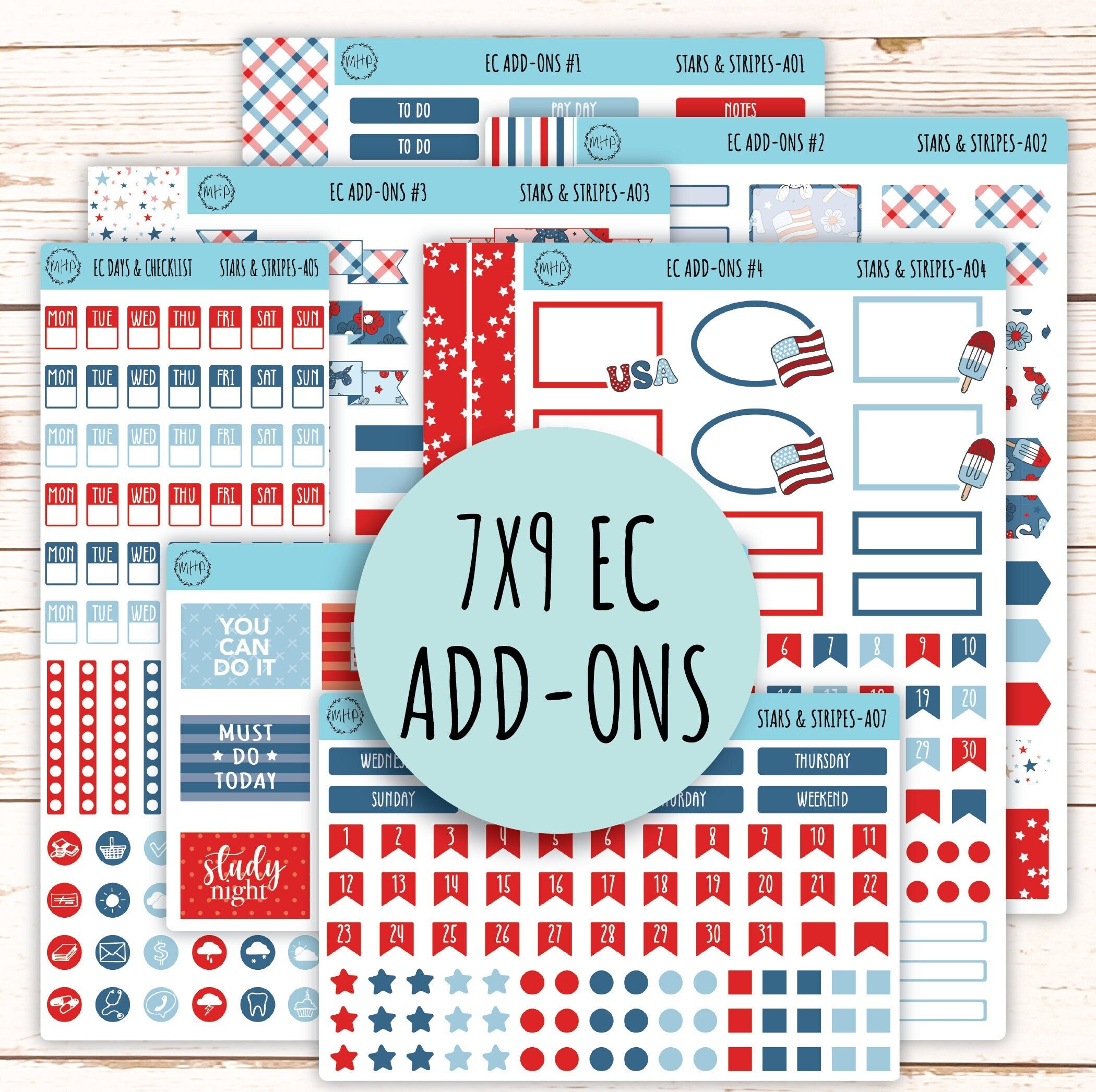Add On Sticker Add Ons Stickers for 7x9 Erin Condren Planners. July