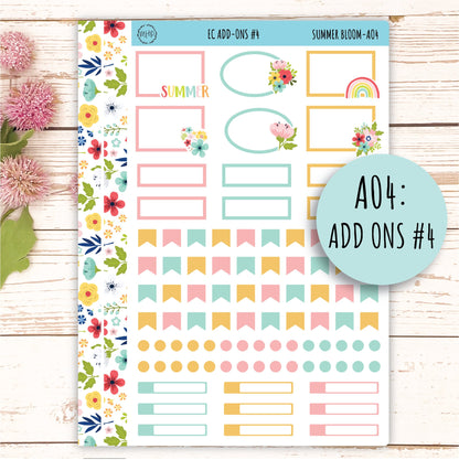 Add Ons Stickers for 7x9 Erin Condren Planners. July "Summer Bloom" || SB-AO