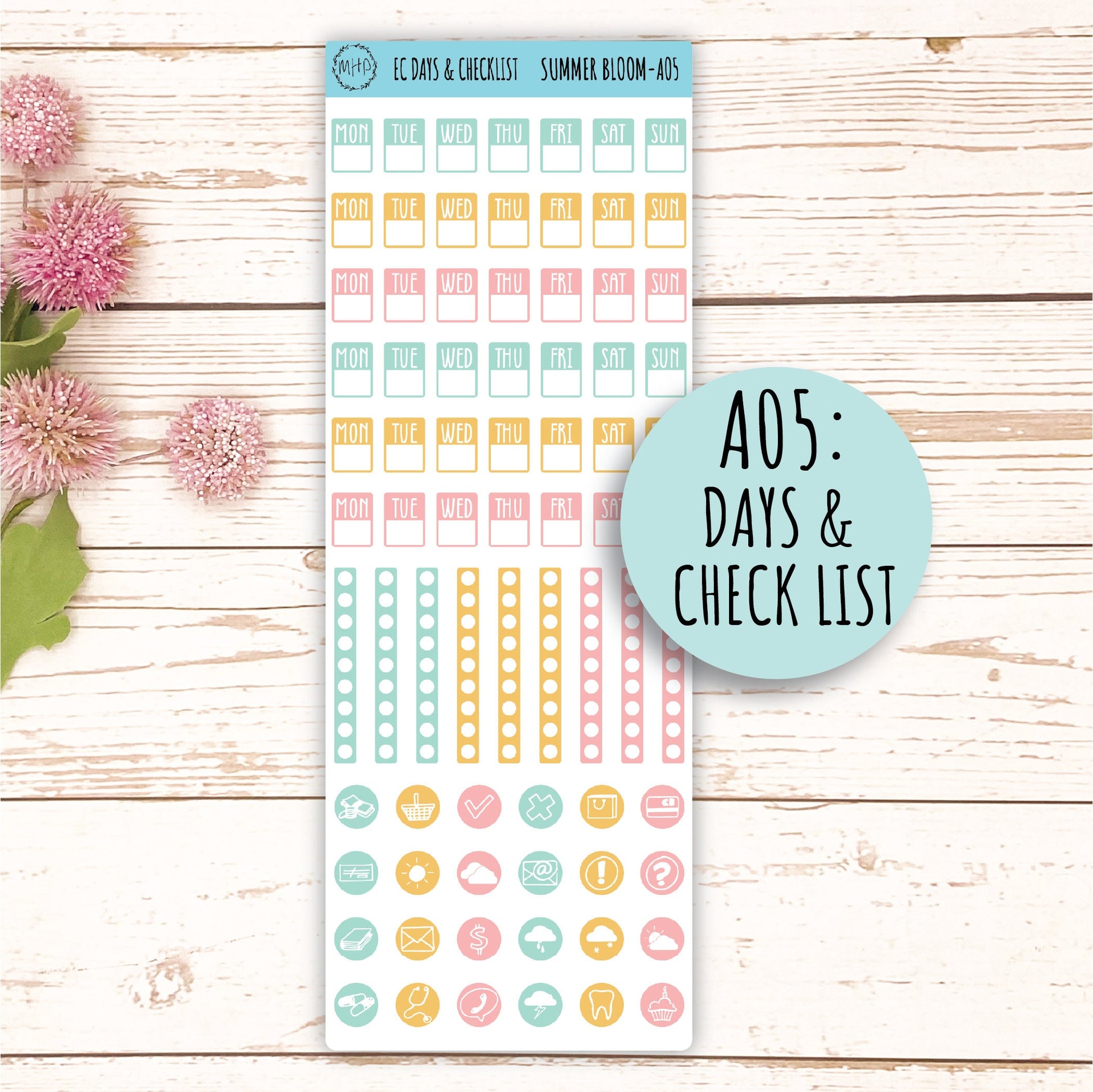 Add Ons Stickers for 7x9 Erin Condren Planners. July "Summer Bloom" || SB-AO