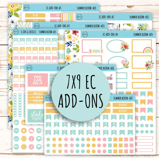 Add Ons Stickers for 7x9 Erin Condren Planners. July "Summer Bloom" || SB-AO