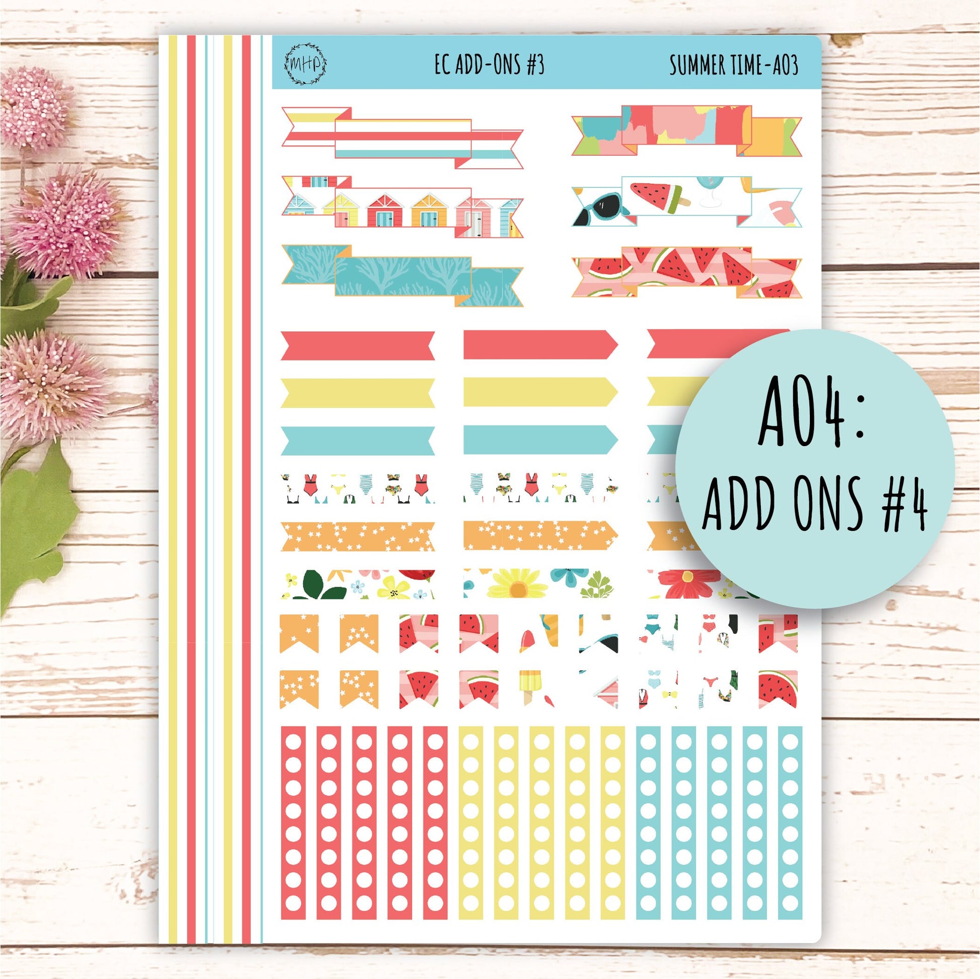 Add Ons Stickers for 7x9 Erin Condren Planners. August "Summer Time" || ST-AO