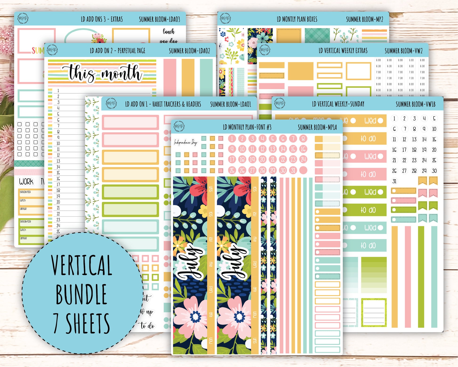 July Sticker for 2024 Laurel Denise Planners. "Summer Bloom" || MPSB