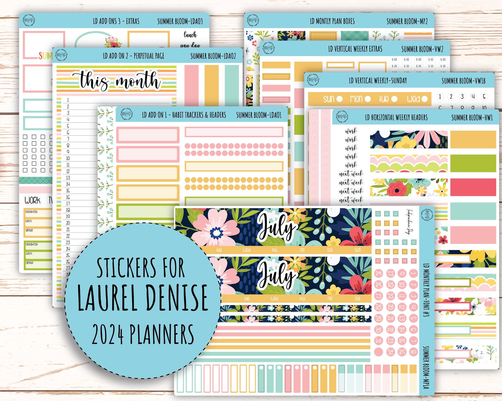 July Sticker for 2024 Laurel Denise Planners. "Summer Bloom" || MPSB