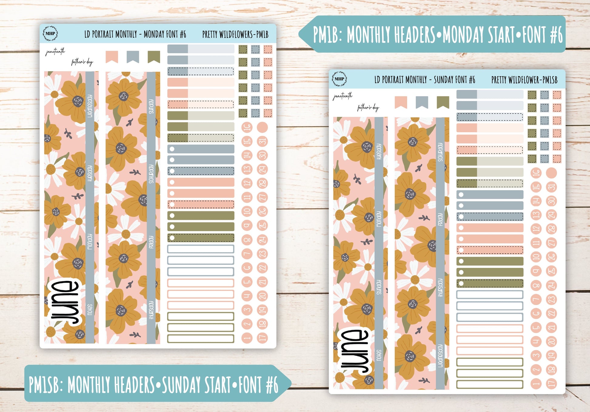 JUNE Stickers for Laurel Denise Portrait Planners. "Pretty Wildflowers" || LDPPW
