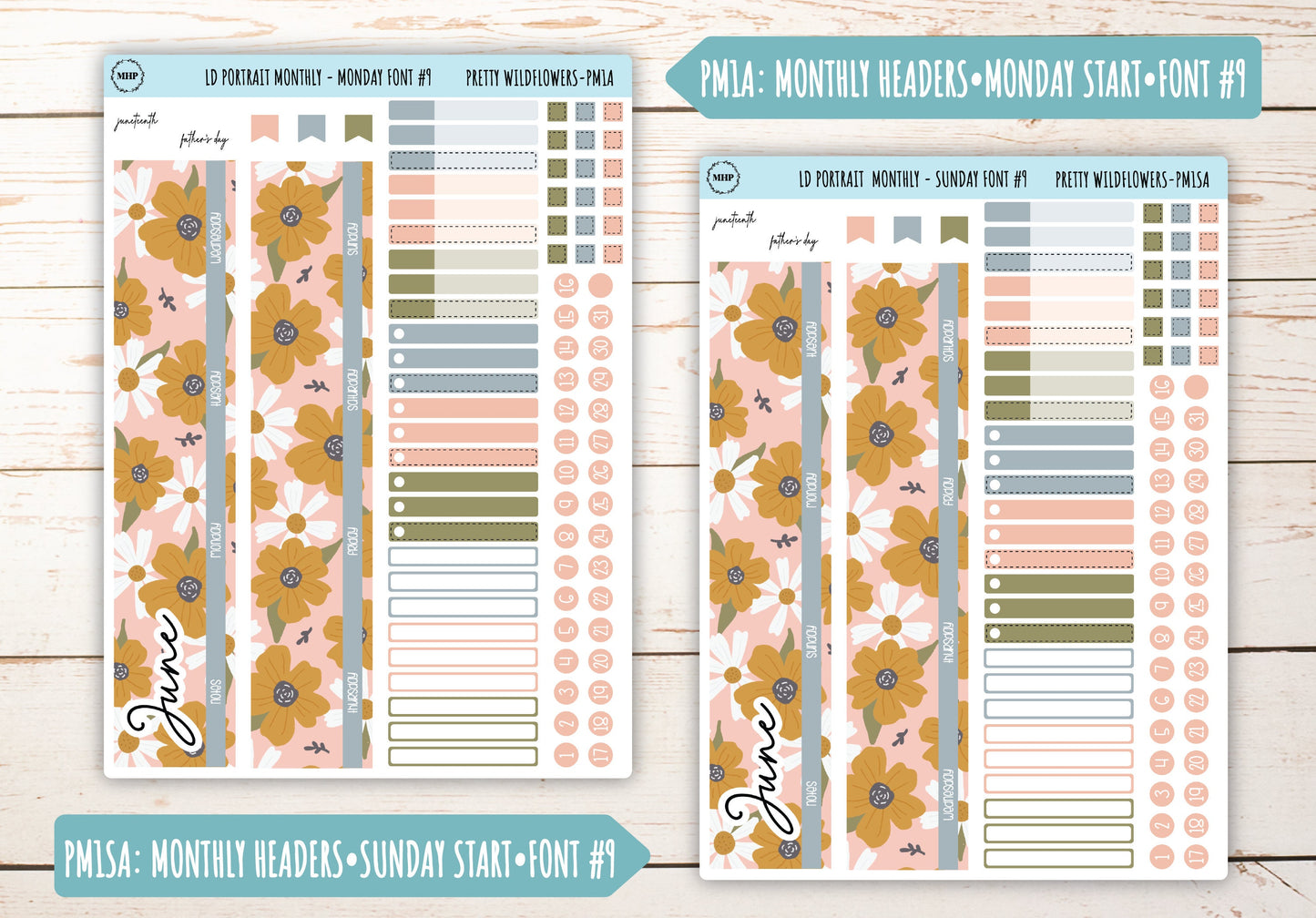 JUNE Stickers for Laurel Denise Portrait Planners. "Pretty Wildflowers" || LDPPW