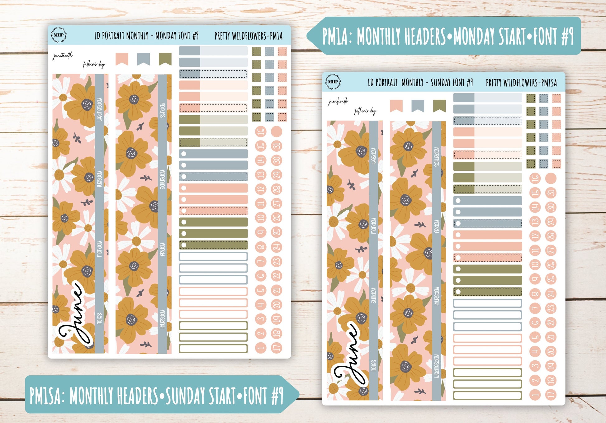JUNE Stickers for Laurel Denise Portrait Planners. "Pretty Wildflowers" || LDPPW