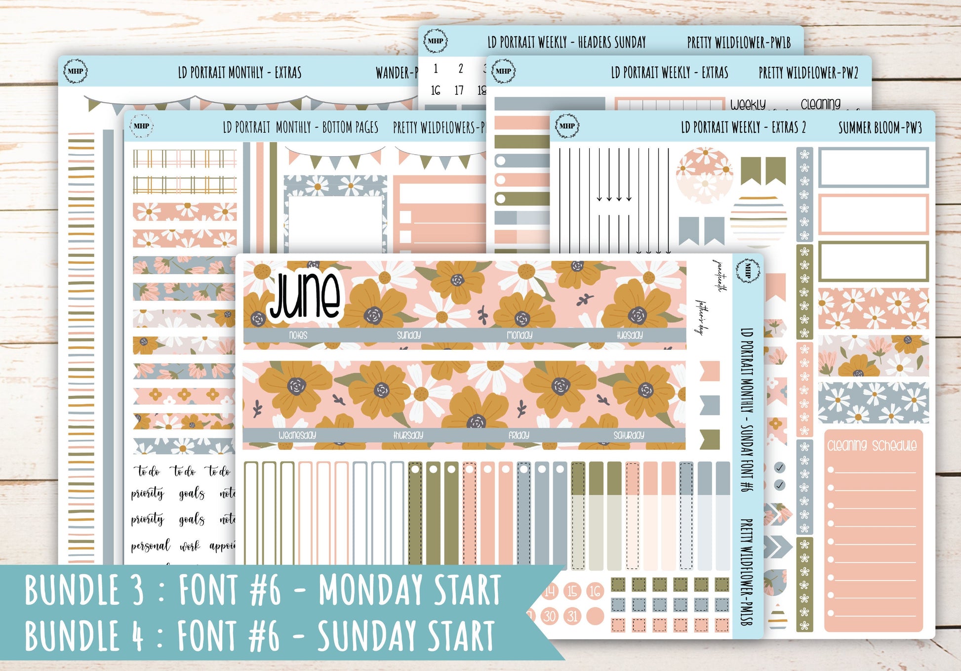 JUNE Stickers for Laurel Denise Portrait Planners. "Pretty Wildflowers" || LDPPW