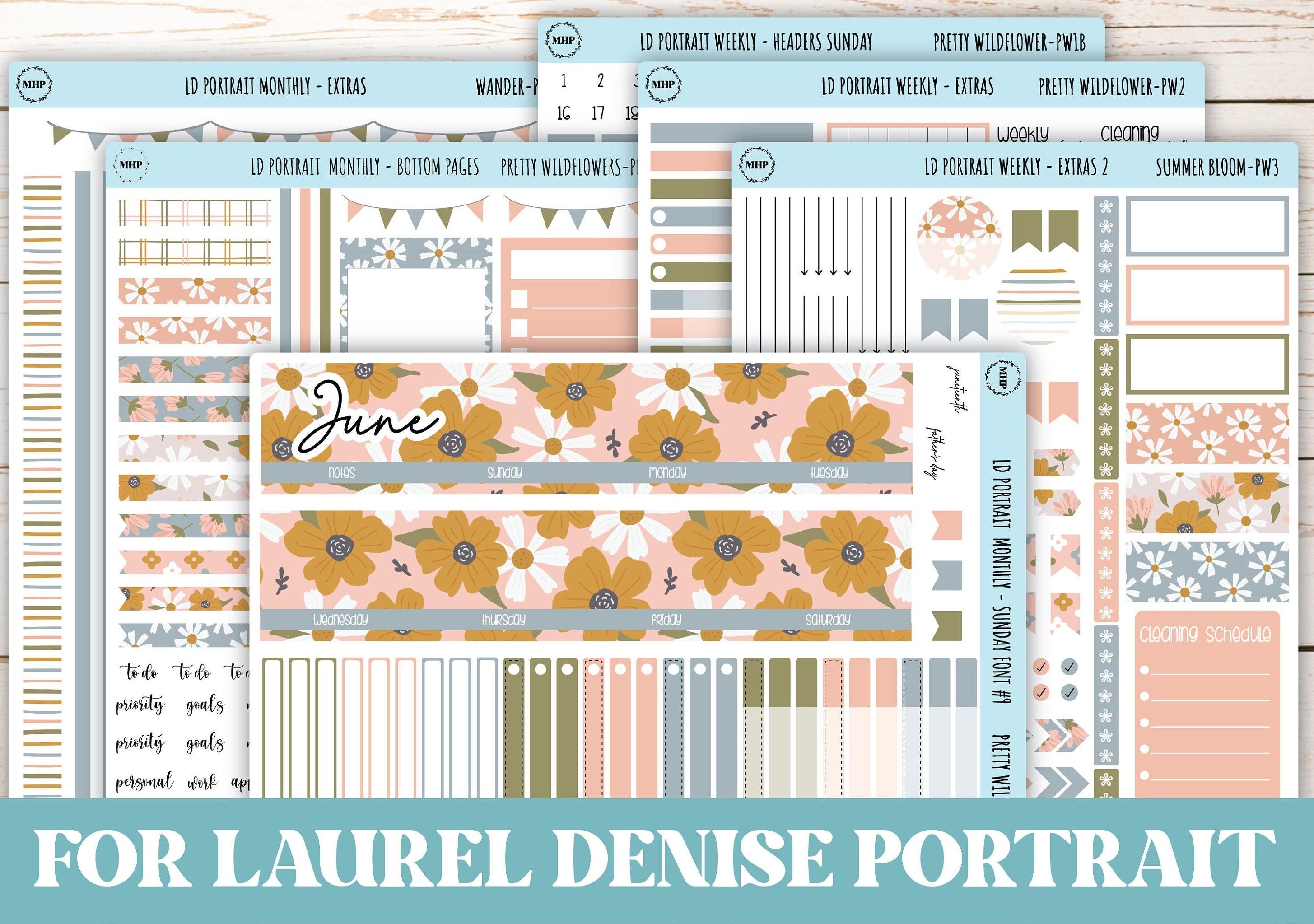 JUNE Stickers for Laurel Denise Portrait Planners.