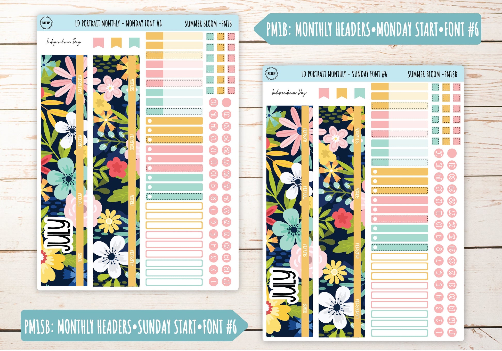 JULY Stickers for Laurel Denise Portrait Planners. "Summer Bloom" || LDPSB