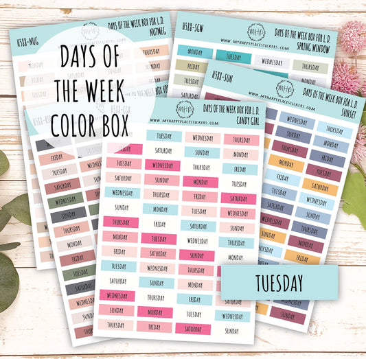 Days of the Week Color Box. Planner Stickers || H588