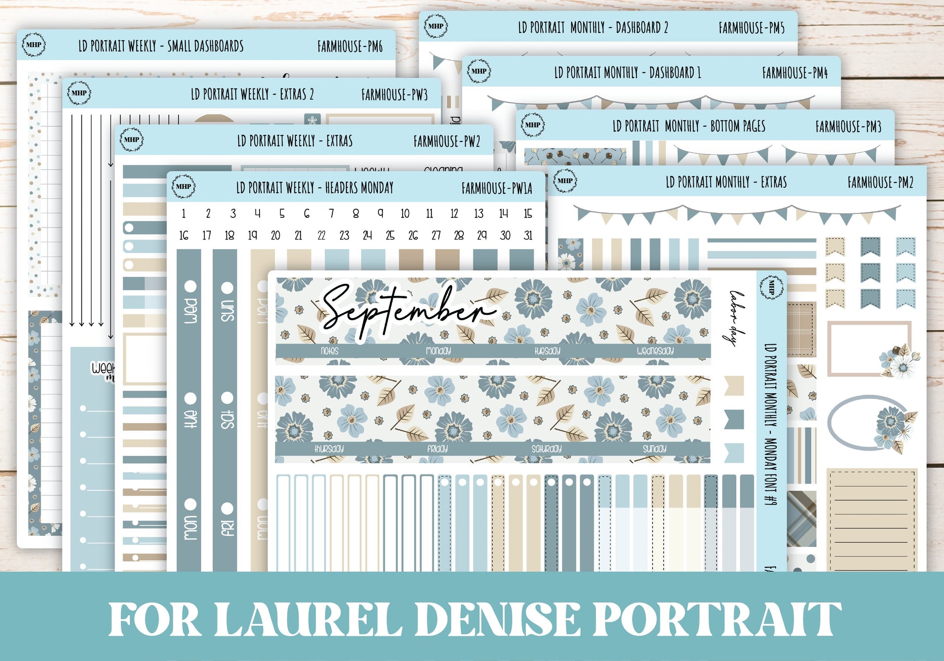 SEPTEMBER Stickers for Laurel Denise Portrait Planners. "Farmhouse" || PFH
