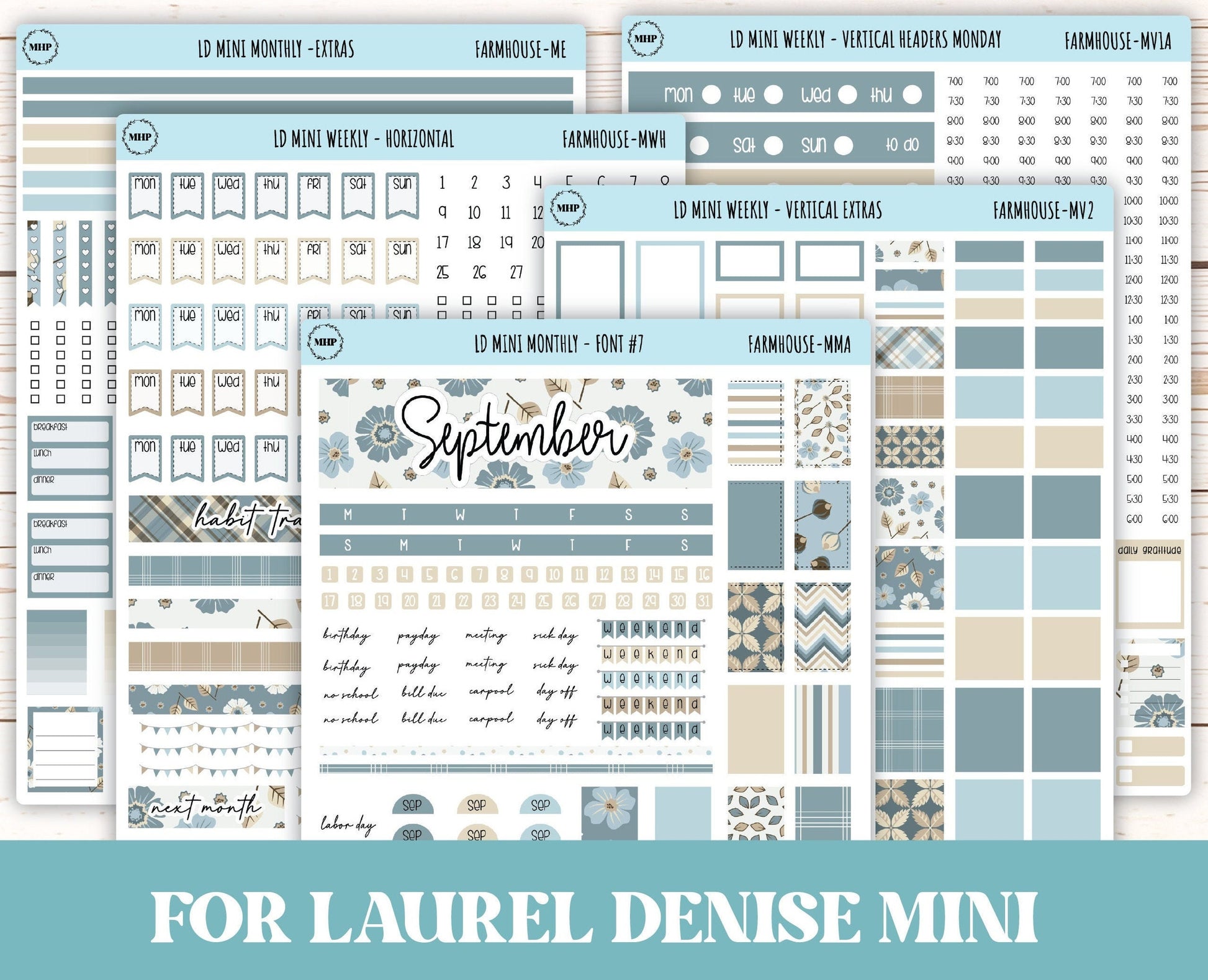 September Stickers for MINI Laurel Denise Planners "Farmhouse" || MFH