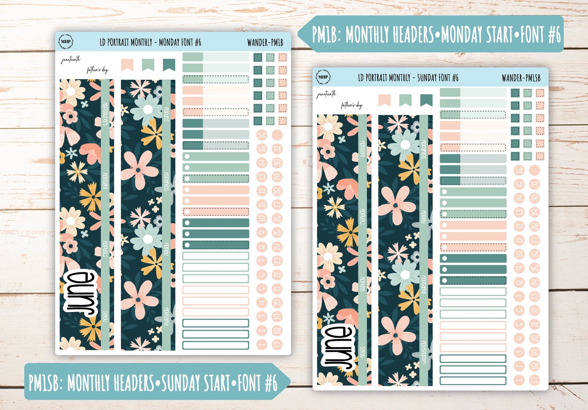 JUNE Stickers for Laurel Denise Portrait Planners. "Wander" || LDPWR