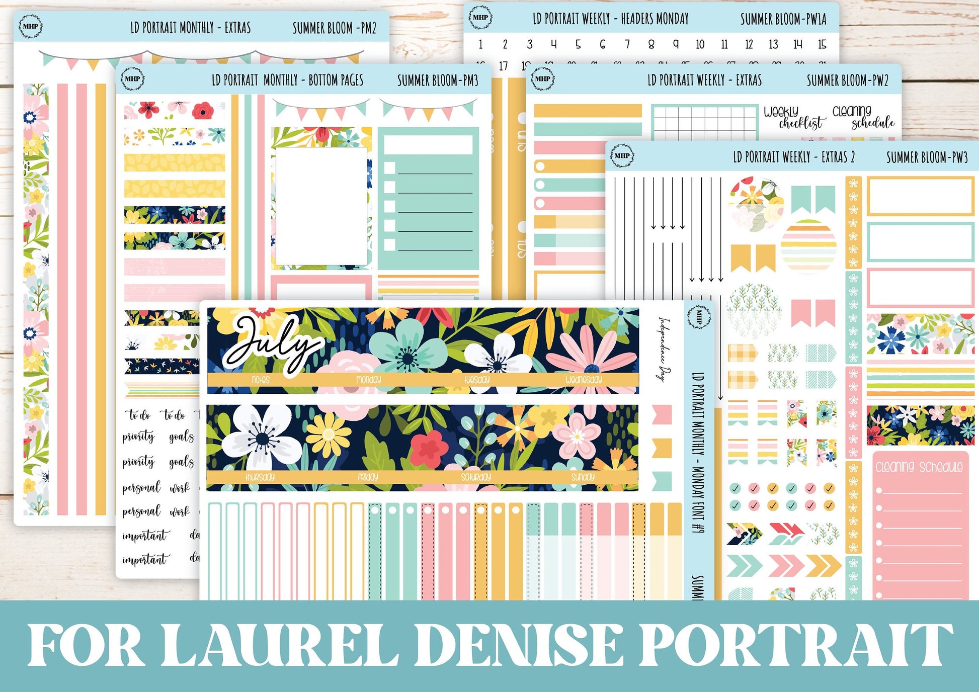 JULY Stickers for Laurel Denise Portrait Planners. "Summer Bloom" || LDPSB