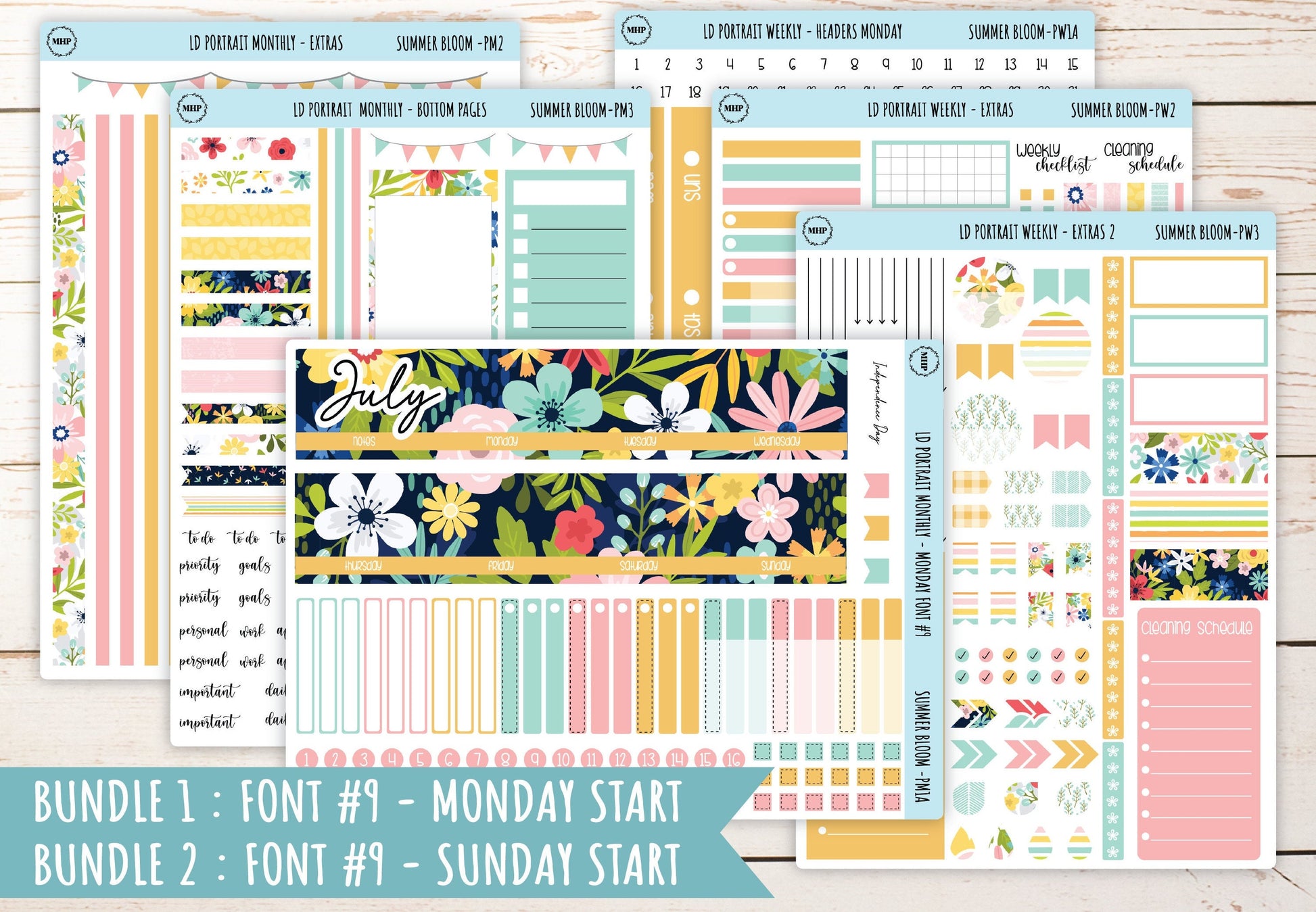 JULY Stickers for Laurel Denise Portrait Planners. "Summer Bloom" || LDPSB