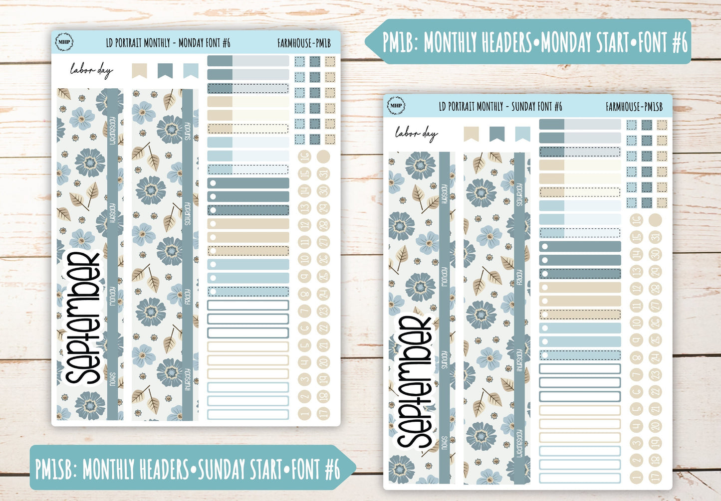 SEPTEMBER Stickers for Laurel Denise Portrait Planners. "Farmhouse" || PFH