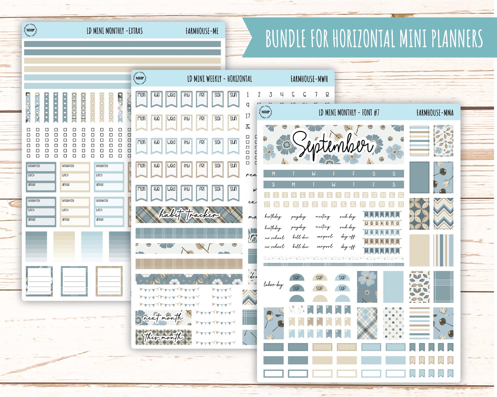September Stickers for MINI Laurel Denise Planners "Farmhouse" || MFH
