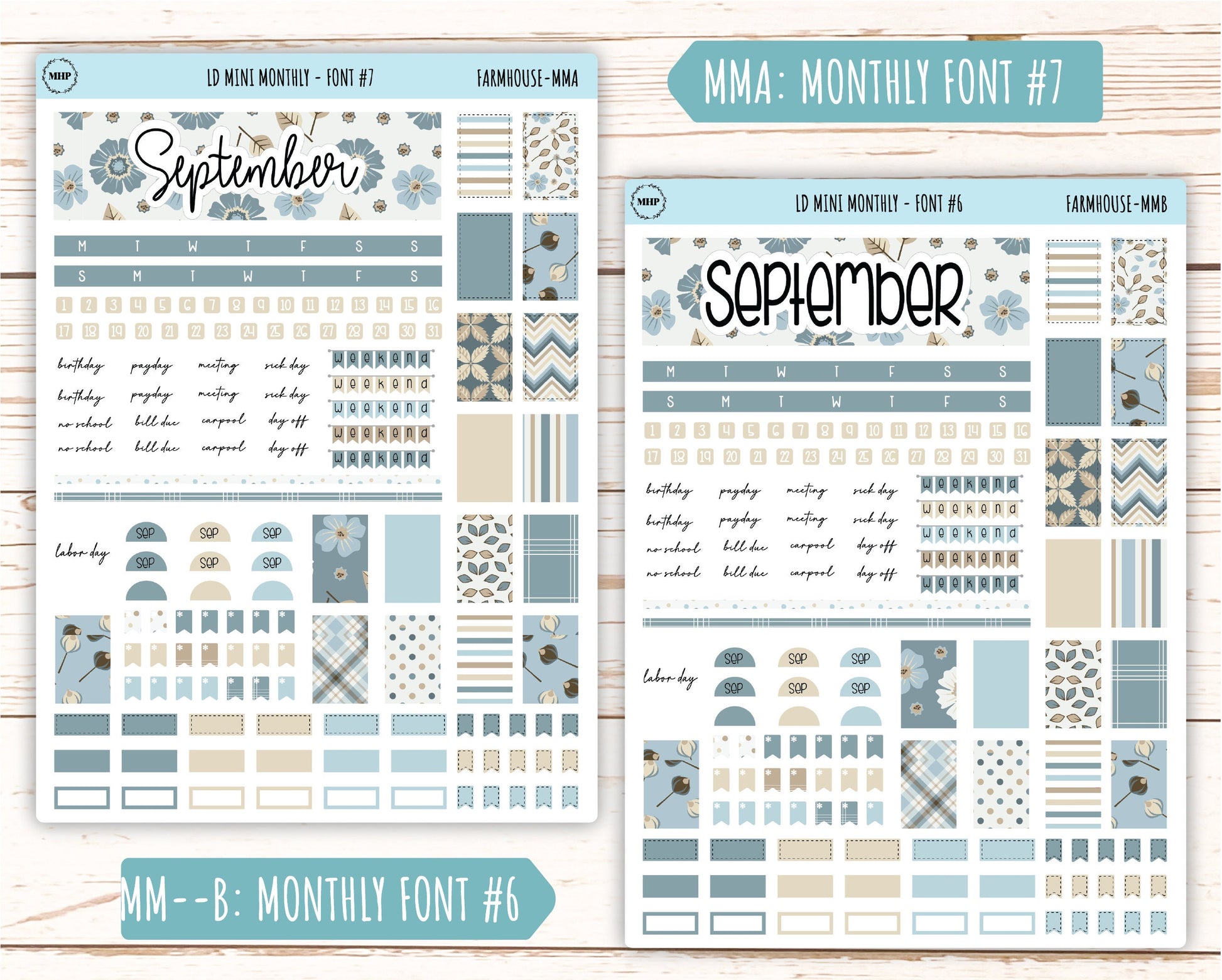 September Stickers for MINI Laurel Denise Planners "Farmhouse" || MFH