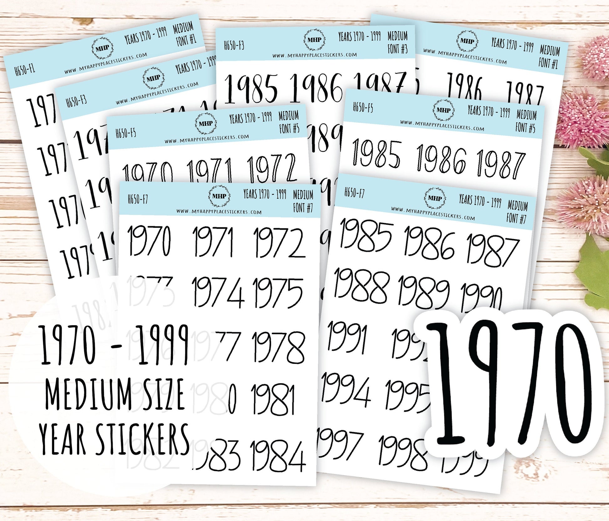 1970 - 1999 Years Stickers Size Medium. Timeline Stickers. || H650