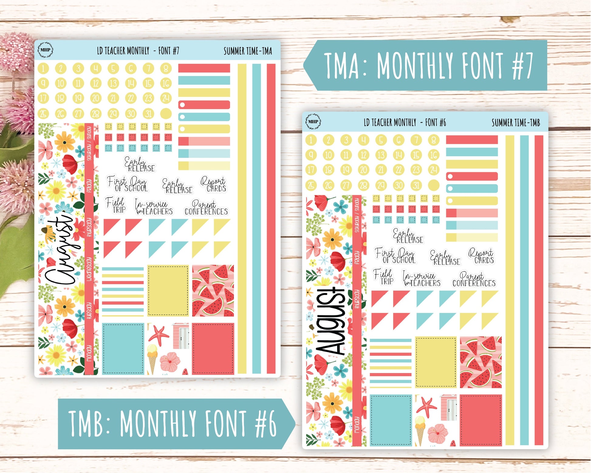 AUGUST Stickers for Laurel Denise Teacher Planners. "Summer Time" || TST