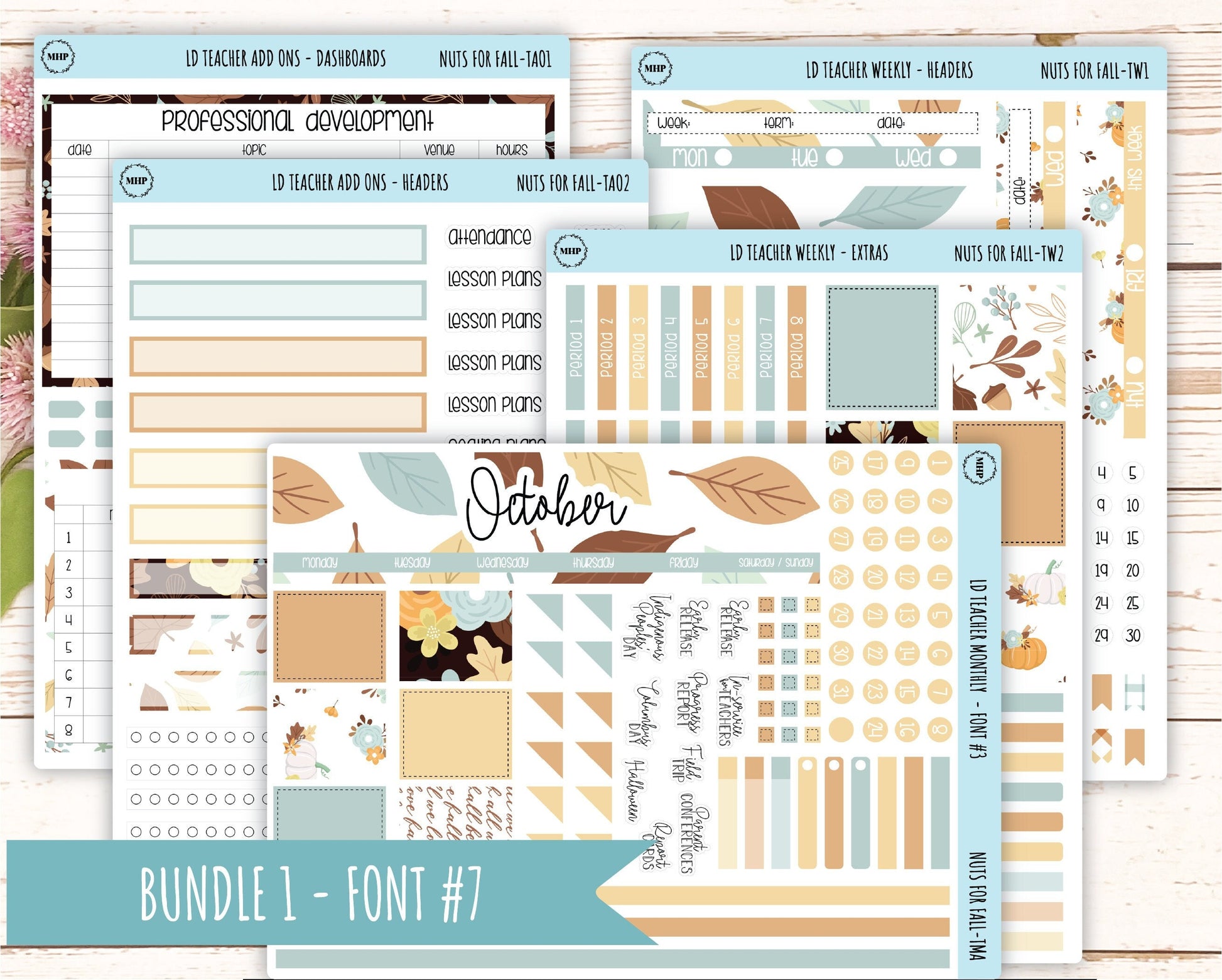 OCTOBER Stickers for Laurel Denise Teacher Planners. "Nuts for Fall" || TNF