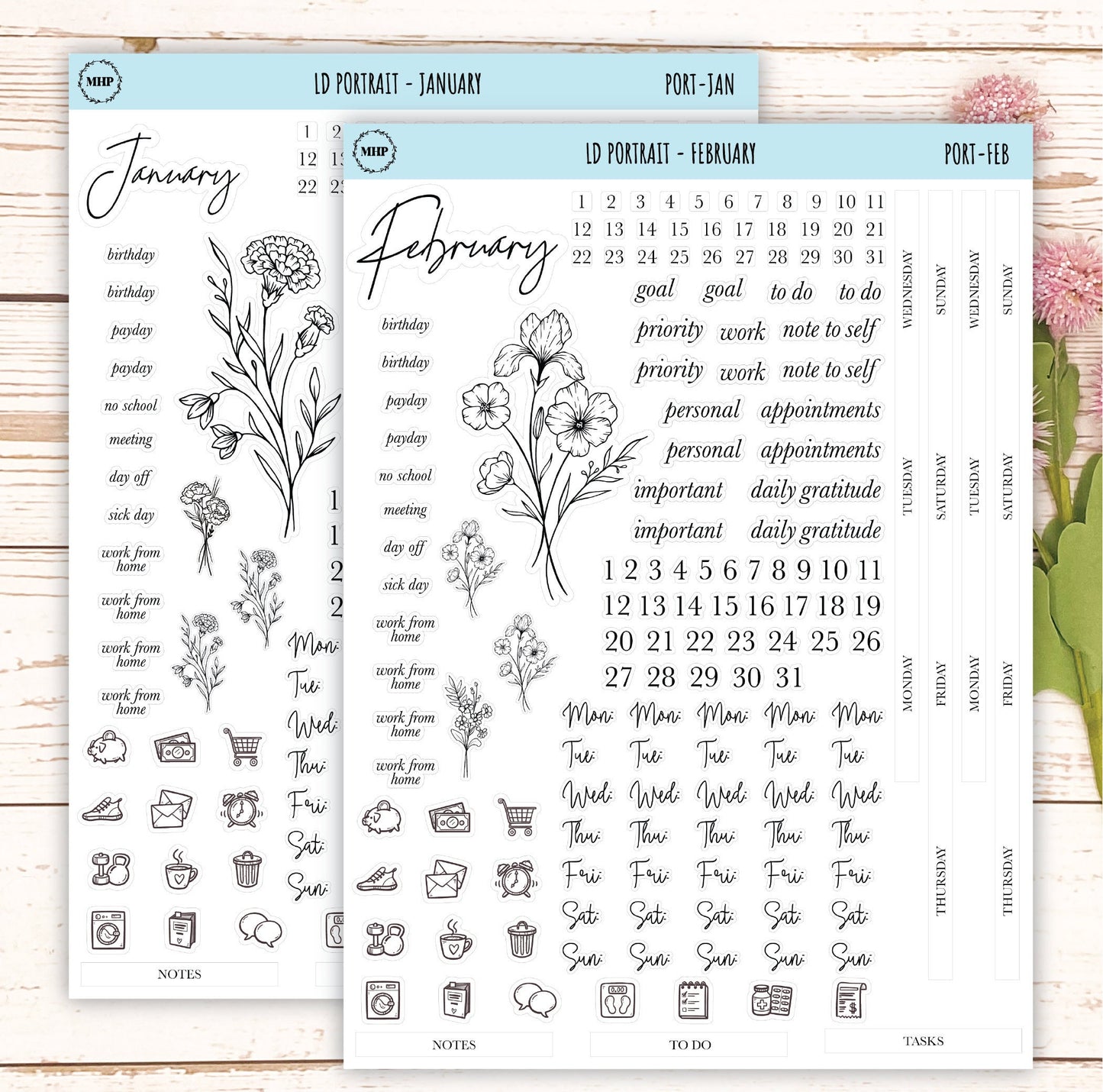 Minimalist Stickers for Laurel Denise Portrait Planners. || LD-P