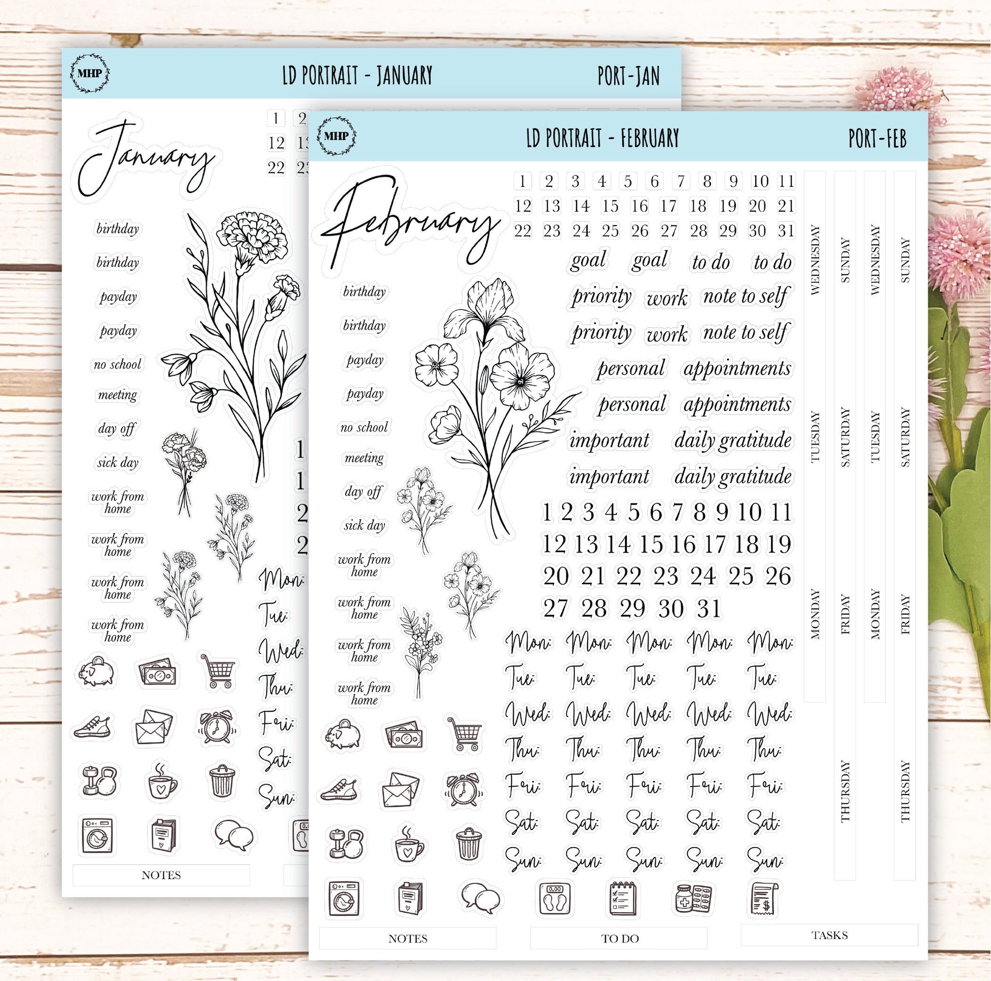 Minimalist Stickers for Laurel Denise Portrait Planners. || LD-P